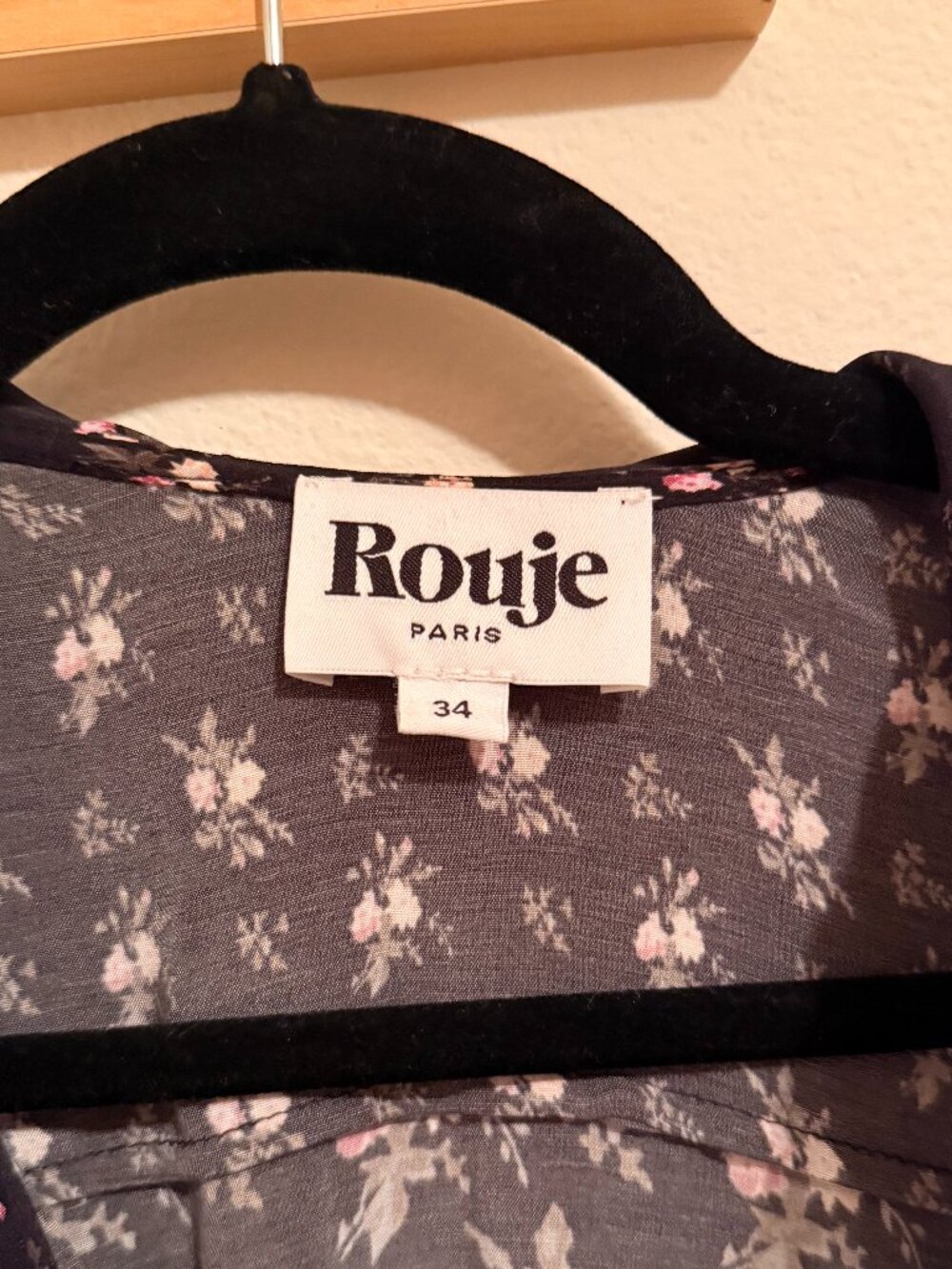 Rouje Paris Daniel Dress Black Floral Lace Collar Wrap Midi Sz 34 - Picture 3 of 7